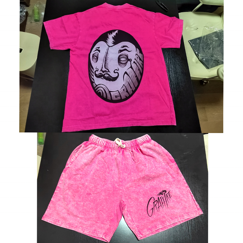 Men's Summer Two-Piece Set Breathable Acid Wash Shorts and T-Shirt for Warm Weather Clothing