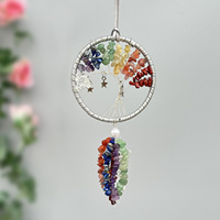 Pendentif de voiture attrape-rêves en pierre de cristal fait à la main Design d'intérieur de véhicule de luxe Décoration Lady Style Iron Hoop Copper Wire