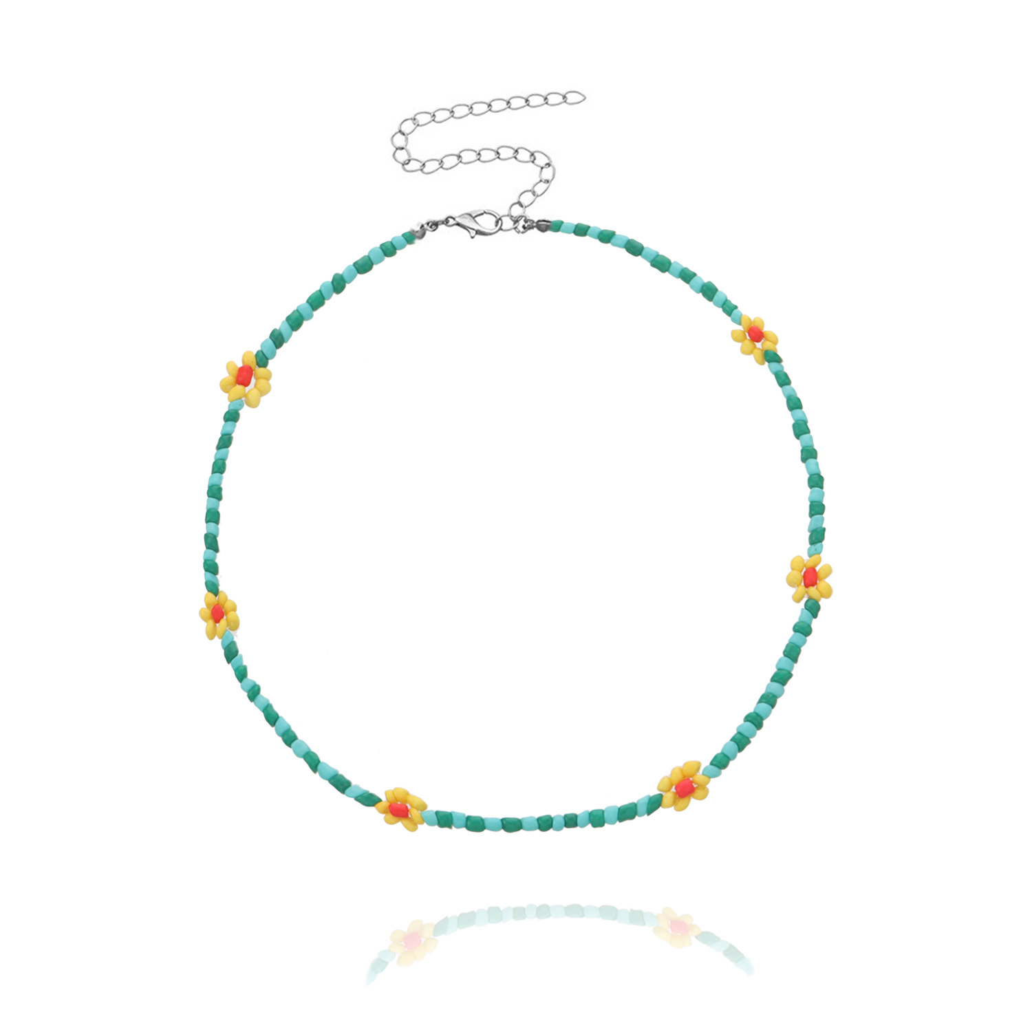 9 perles de riz vert fleurs jaunes