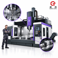 Tour vertical CNC avec garde-corps intégré, table rotative, rampe verticale, rail linéaire et convoyeur de copeaux
