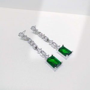 wholesale sterling silver plata 925 exaggerate long chain earring wedding party zirconia <b>emerald</b> handmade ladies unique earrings - Product Image 2