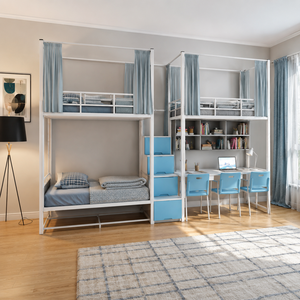 Lit mezzanine en acier robuste avec deux bureaux et casiers, lit superposé pour l'hébergement du personnel - Product Image 2