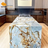 Encimera de cuarcita pulida de alta gama Cotrustone, resistente al fuego, color azul Roma, para interiores, cocinas y baños.