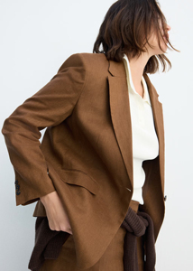 Women's <b>Brown</b> <b>Wool</b> Blazer Notched Collar Single Button Full Sleeve Solid Color Anti-Wrinkle Autumn Business Casual Jacket - Product Image 6