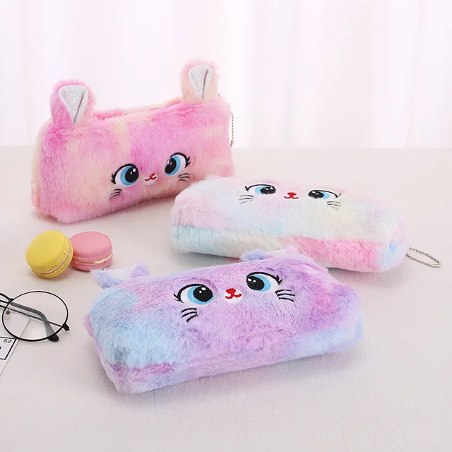 Cute  Super Stylish Gradient Colors Fluffy Soft Favorite Among Girls Handheld Rabbit Shaped Pencil Case