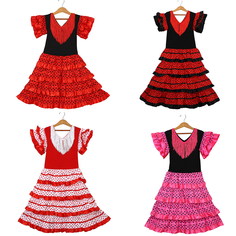 Adult Women's Spanish Ruffled Sleeve Dots Tiered Flamenco Dress Adult Women's Spanish Ruffled Sleeve Dots Tiered Flamenco Dress