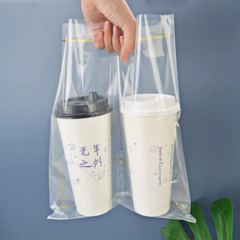 custom plastic take out bag for milk tea take away plastic bag cup carrier plastic cup holder carrier take out bag for drink