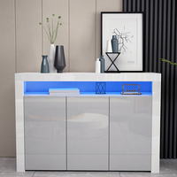 Buffet en bois à 3 portes avec éclairage LED, finition brillante, écologique, meuble de rangement, compartiment ouvert pour salon, hôtel