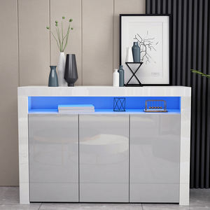 Aparador de Madera de 3 Puertas con Luces LED, Alto Brillo, Ecológico, Mueble de Almacenamiento con Compartimento Abierto para Sala de Estar u Hotel - Product Image 3