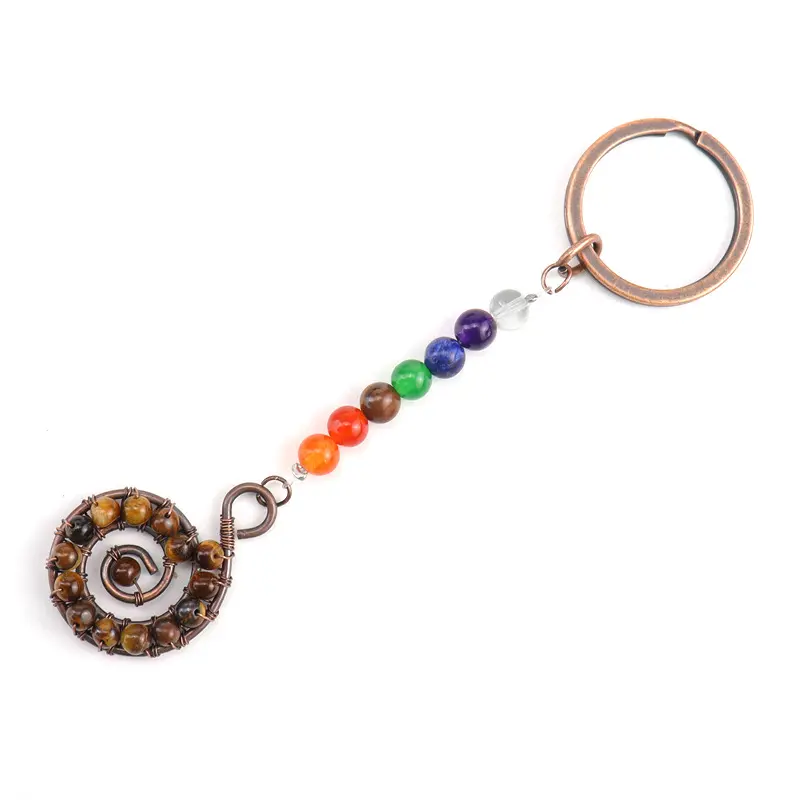 diy Best quality custom chakra crystal beads conch shape yellow tiger eye key chain