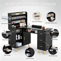 Meubles de salon de manucure de luxe, table de manucure double, vente en gros d'usine, poste de travail professionnel moderne en bois pour la manucure