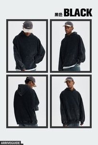 Custom 350gsm Knit Charcoal Comfortable Hood Kangaroo Touch Sample Heavy Vintage Wash Heavyweight Hoodie For Unisex - Product Image 4