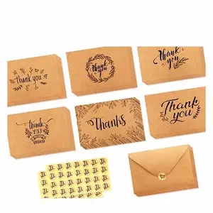 300gsm Nâu Kraft Cảm Ơn Bạn Thẻ, Mời Thẻ, Thiệp Chúc Mừng Tùy Chỉnh Với Vàng Lá Nổi Logo