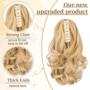Queue de cheval à pince pour perruque, boucles en forme de fleur de poirier, style européen et américain, extension de cheveux courts bouclés pour femme, <span class=keywords><strong>fibre</strong></span> haute température - Product Image 4