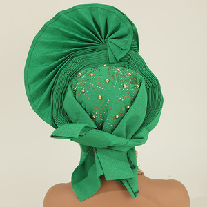 Venta al por Mayor de Pañuelos Africanos para la Cabeza para <span class=keywords><strong>Mujer</strong></span>, Última Moda 2025, Tradicionales con Piedras y Cuentas, Aso Oke, Pañuelo para la Cabeza Auto Gele para Fiestas - Product Image 3