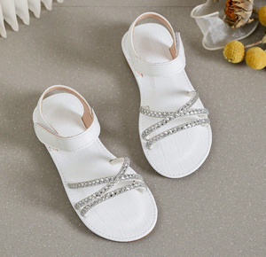 Sandalias de Playa Blancas para Niñas al por Mayor, Antideslizantes, con Suela Plana y Cristales, para Edades de 3 a 15 Años - Product Image 1