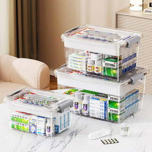 Boîte à médicaments en plastique transparente rectangulaire à grande capacité, multi-couches, portable, pack familial avec stockage étanche à l'humidité - Product Image 1