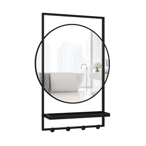 Beautme tường gương với kệ, 20 "x 28" vòng kim loại màu đen khung phòng tắm gương lối vào gương với Hooks - Product Image 1