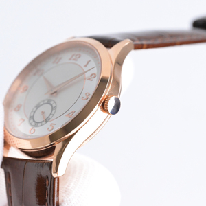 5196 Simple Silver Ring Design Rose Gold Dial Crocodile Skin Strap Watch Independent Second Hand <b>Clock</b> System Watch - Product Image 3