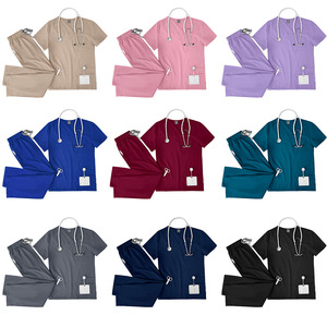 NiaaHinn Ensemble de tenues médicales unisexes en spandex à col en V pour hôpital, uniforme d'infirmière, vêtements de travail pour femmes et hommes - Product Image 1