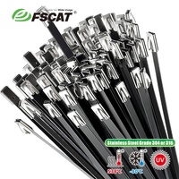 Attaches-câbles en acier inoxydable FSCAT SS304 316, revêtement PV, doux, épais, anti-rayures, résistant aux UV, antirouille, attaches-câbles robustes
