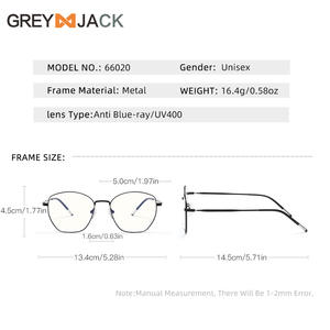 Montures de lunettes de vue unisexes œil de chat en acier inoxydable, monture complète, protection anti-lumière bleue, lentilles AC 66020OP - Product Image 2