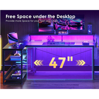 Bureau de jeu pakistanais avec éclairage LED, surface en placage de fibre de carbone, grand bureau d'ordinateur en bois pour les joueurs, crochet pour casque