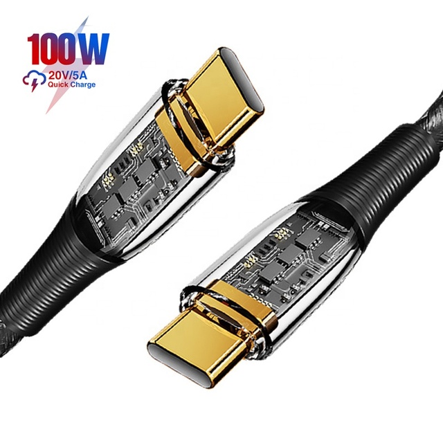 Type-C to Type-C PD 100W Aluminum Alloy Transparent 480mbps Transmission Data Fast Charging Cable for Iphone 15