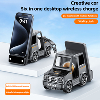 Chargeur sans fil 5-en-1 en forme de voiture 20W QC3.0, ornement de bureau multifonction avec support de lampe pour téléphone portable, écouteurs et montre