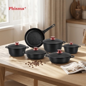 Set di Pentole Phisma in Lega di Alluminio da 11 Pezzi, Pentola per Fiamma Aperta, Padella e Pentolino per Latte con Fondo per Induzione - Product Image 1