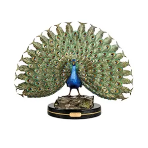 Home decoration metal crafts beautiful spread tail Bronze peacock statue sculpture