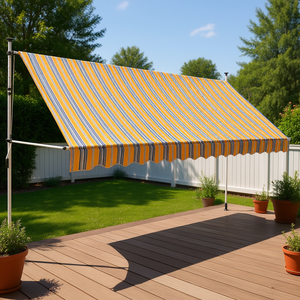 Auvent rétractable manuel à rayures jaunes et bleues, 157,5 pouces, avec cadre en aluminium, pour terrasse - Product Image 2