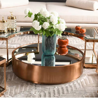 Ensemble de 5 Table basse de luxe, mobilier d'intérieur moderne, Table centrale, carré, en verre, cadre en métal et acier inoxydable, couleur or Rose