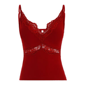 Top en tricot extensible confortable et respirant, écologique, avec bordure en dentelle, couleur unie, coupe ajustée, base pour superposition - Product Image 6