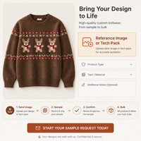 Pull de Noël personnalisé pour homme, marron, motif renne, en mélange de laine 12GG, jacquard mignon, style vintage nordique, pull de fête, OEM