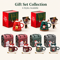 Coffret cadeau créatif avec tasse en céramique de Noël à motif de Père Noël et d'arbre de Noël, design de dessin animé, ensemble cadeau d'entreprise