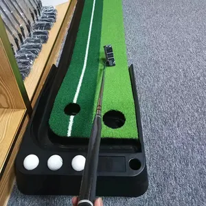 Putter Mat Golf kayu Mini kualitas tinggi, tikar latihan Golf kustom dengan dua lubang Trainer-3m putt Golf dengan Retu bola otomatis