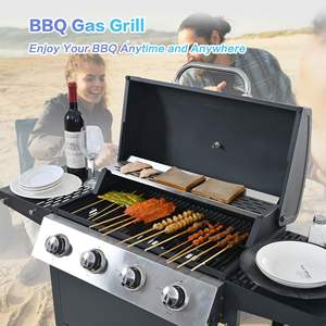 Barbecue au gaz propane Db 4 brûleurs en acier inoxydable 34000 Btu avec deux étagères, couvercle et roues pour patio, jardin et usage domestique - Product Image 5