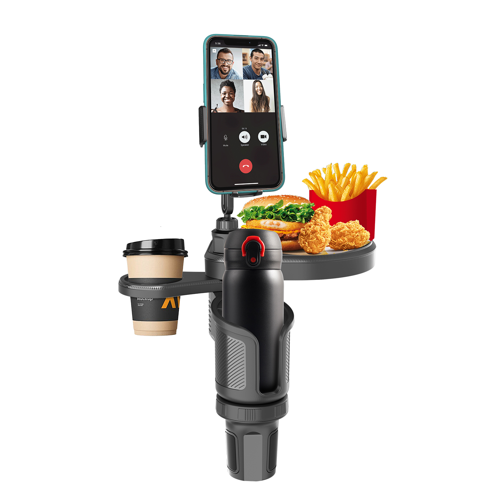 JKN 4-in-1 Car Cup Holder Expander with Food Tray Phone Cradle - Universal Auto Accessory