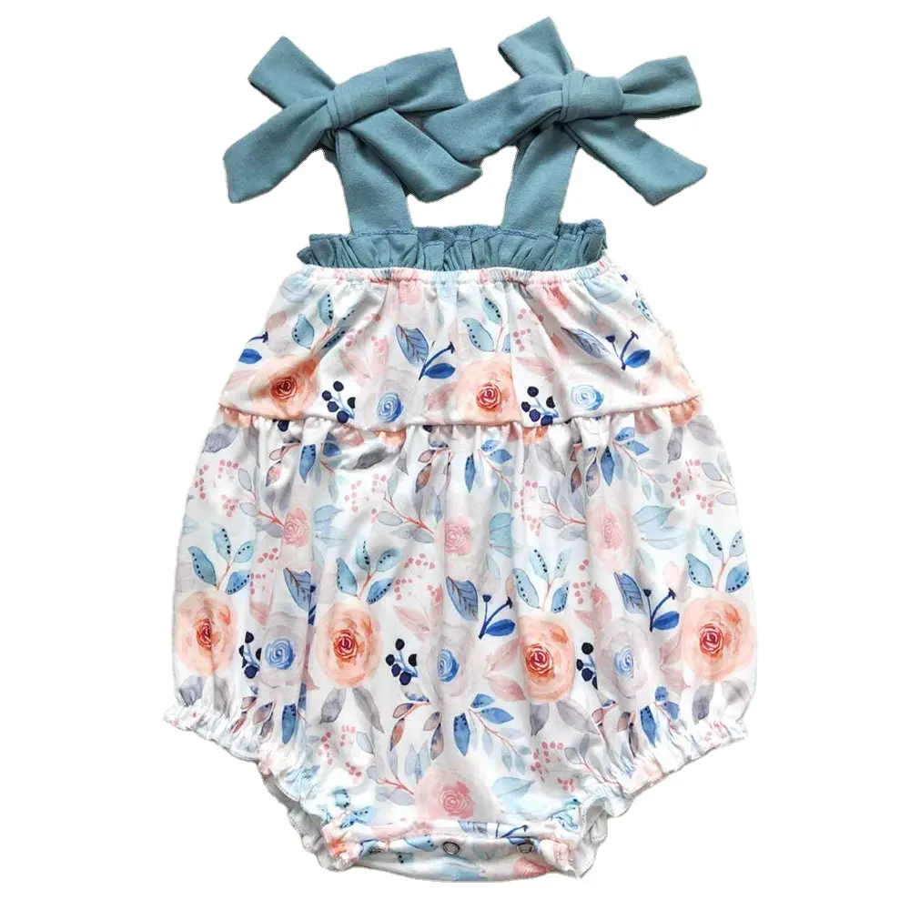 RTS Baby-Mädchen Neugeborene Kleinkinder dunkelblaue Riemen rosa rosa Blumen Feiertag Boutique Großhandel Frühjahr Schlafjacken Strampelanzüge