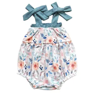 RTS bebek kız yenidoğan bebekler koyu mavi sapanlar pembe gül çiçekler tatil butik toptan bahar uyuyanlar tulum