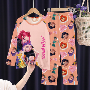 लड़कियों के पजामा K-POP लंबी आस्तीन वाली लंबी पैंट स्लीवलेवियर दो पीस शरद ऋतु के नरम बच्चों के लिए तैयार - Product Image 4
