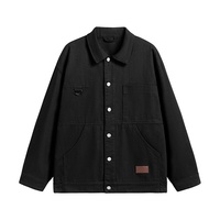 Blouson de travail homme personnalisé avec logo, écologique, en toile de coton mélangé, boutons recouverts, style décontracté ample, coupe courte bomber