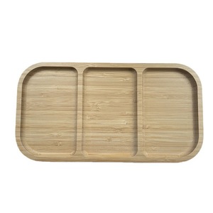Bandeja de bambú dividida en tres compartimentos para servir desayuno, fruta, refrigerios, uso doméstico, estilo simple. - Product Image 5