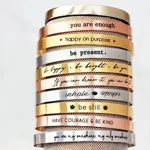 Inspirational Jewelry Mantra Custom Personalized Steel Positive Quote Engraved Cuff Bangle bracelet