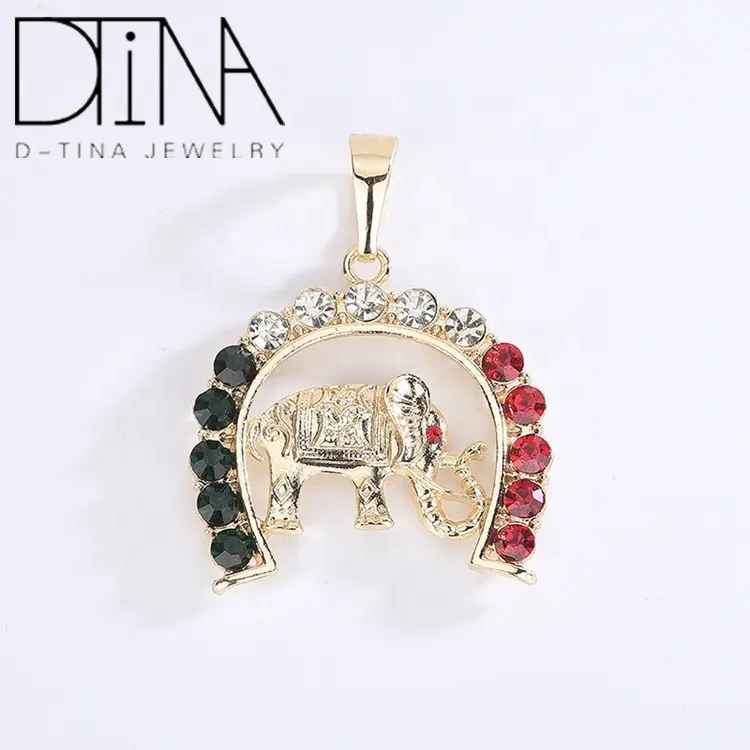 18k Gold Plated Tricolor Gemstone Rounded Elephant Religious Pendant