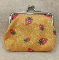 Nouveau 3 pouces paillettes fraise imprimé cuir porte-monnaie petit fermoir paillettes court portefeuilles étudiant rouge à lèvres stockage enfants pochette