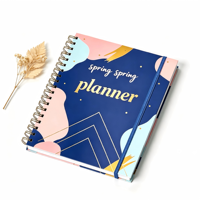 Agenda mensual con cubierta de tela personalizada, impresión en lámina dorada, encuadernación cosida a caballo, espiral, tapa dura, juego de regalo de cuaderno diario