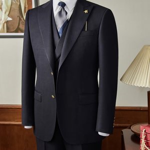 <span class=keywords><strong>Traje</strong></span> Personalizado de Estilo Retro para Hombre, 100% Lana, Color Negro <span class=keywords><strong>Azul</strong></span> <span class=keywords><strong>Marino</strong></span>, con Botones Metálicos, <span class=keywords><strong>Traje</strong></span> MTM para Hombre, Alta Calidad, Hecho a Medida - Product Image 1