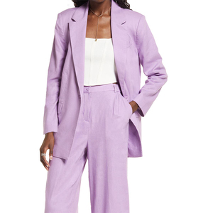 Nuovi modelli personalizzati classici in cotone e lino con colletto intagliato maniche lunghe completi da <span class=keywords><strong>donna</strong></span> giacche da <span class=keywords><strong>donna</strong></span> con un bottone - Product Image 1